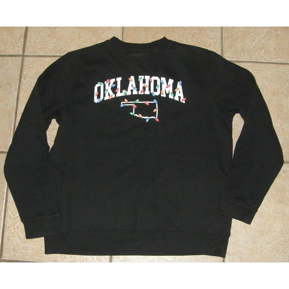 Unisex Black Sz Large Christmas Lights OKLAHOMA Crew Neck Sweatshirt HOME FREE